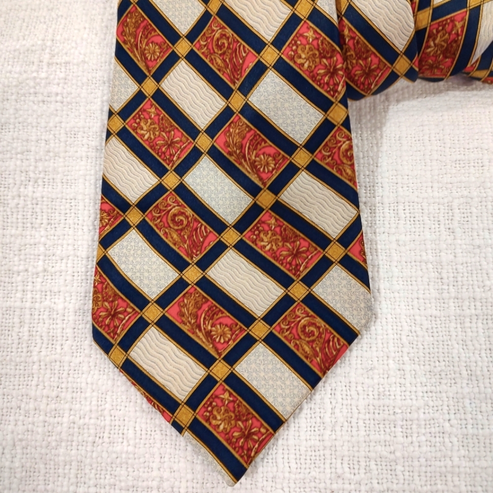 Lanvin Paris Silk Tie Mod Baroque Gold Scroll French Red Gold White